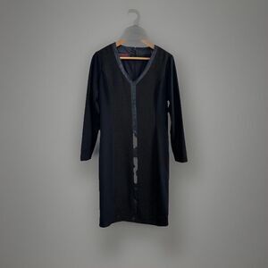 Hal Rubenstein Black Faux Leather Trim Sheath Dress Women Medium Long Sleeve